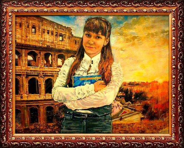Картина Юлии Амаги (Julia Amagi) «Прогулки по Риму». Жанр: портрет в образе. Техника: масло. Материал: холст. Размер: 40х30 см. Год создания: 2014.